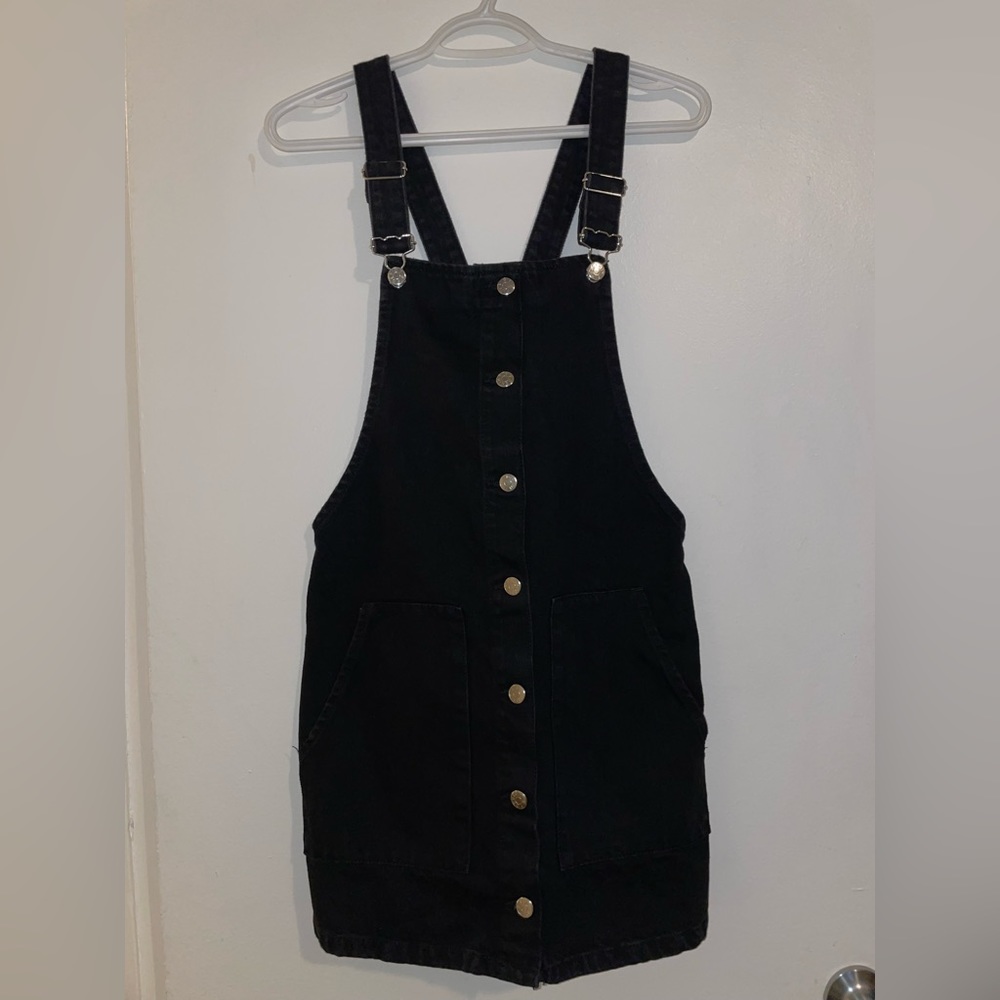 Zara Black Denim Overall Mini Skirt Dress